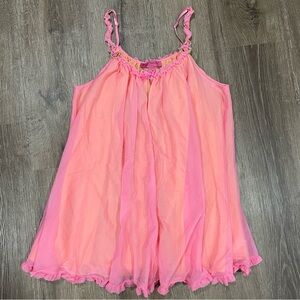 Betsey Johnson Vintage Frilly Pink Orange Two Layer Mesh Lingerie Size Small